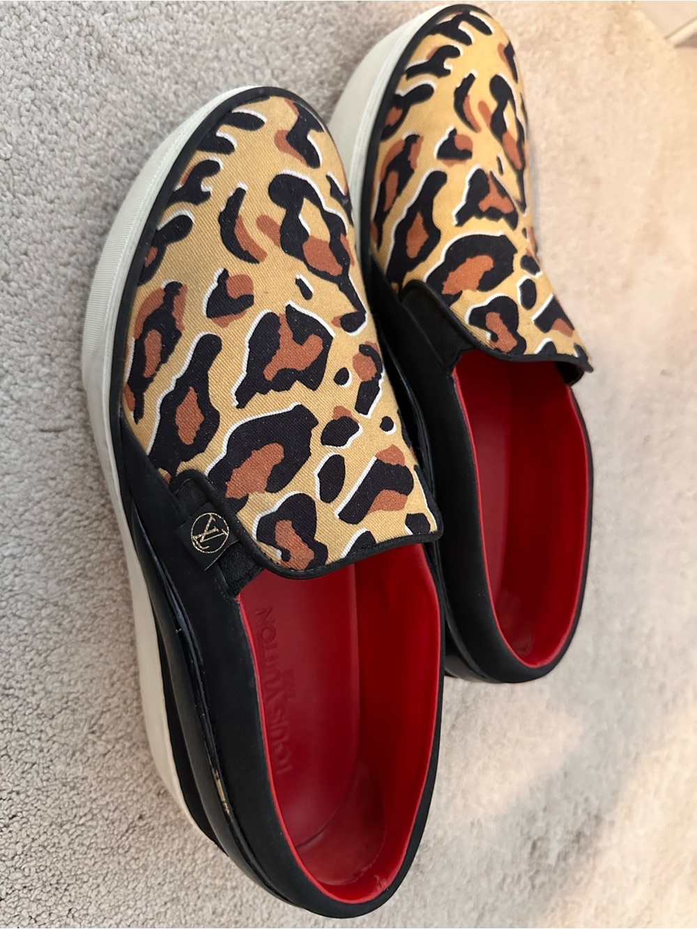 Louis Vuitton Leopard-Print Slip-On Sneakers - Black, Tan & Red